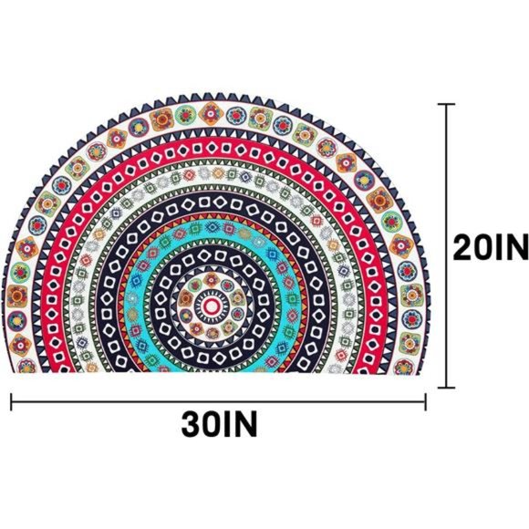 2 Pcs Boho Half Round Bath Mats, Bohemia Diatomaceous Earth Shower Mat,Non-Slip - Picture 5 of 7